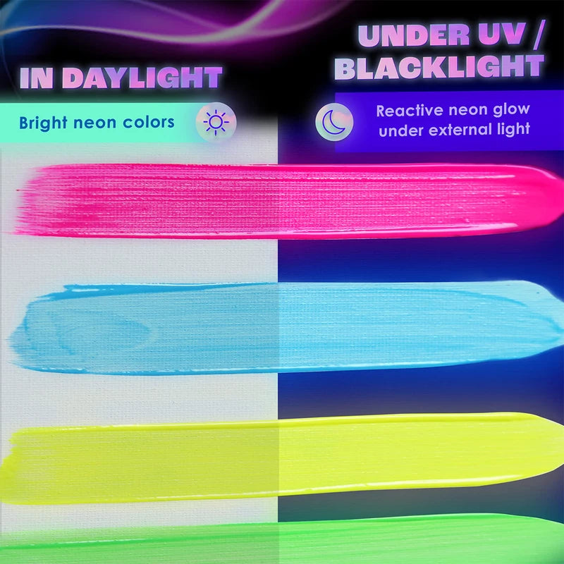 60ml Fluorescent Acrylic Paint Set - Glow in Dark Art & Craft Supplies