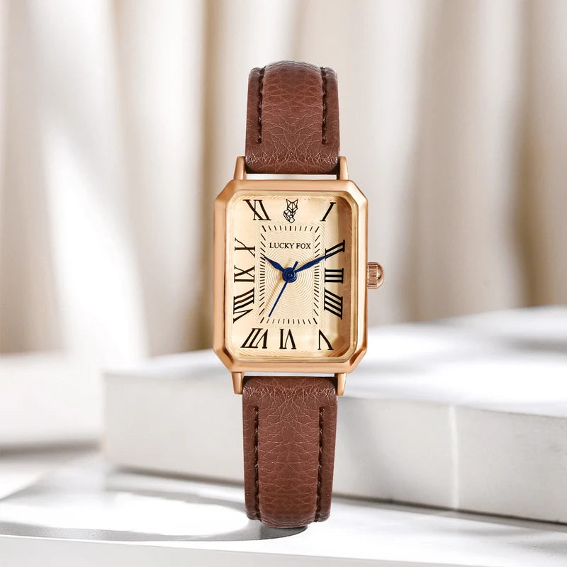 Retro Digital Dial Square Leather Strap Wristwatch for Women - Casual Quartz Watch Gift