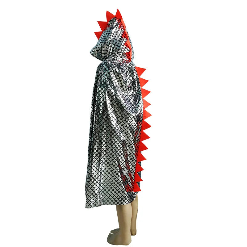 Kids Dinosaur Cape Costume Hooded Cloak for Halloween Party and Cosplay