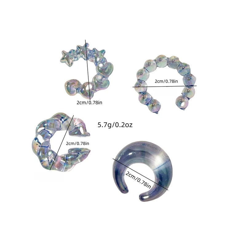 Iridescent Non Pierced Ear Cuff Set - Holographic Chunky Jewelry for Ear Clips