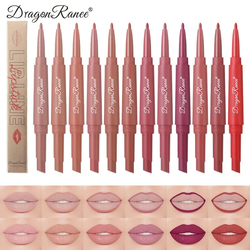Waterproof Nude Lip Liner & Matte Lipstick 2-in-1 Pencil for Long-Lasting Lip Makeup