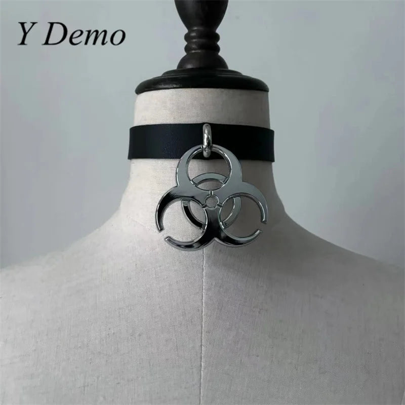Adjustable Punk Medical Waste Pendant Necklace - Leather Choker, Casual Rock Style