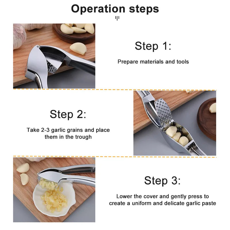 Manual Garlic Press with Ergonomic Grip - Anti-Rust Kitchen Tool for Mincing & Crushing