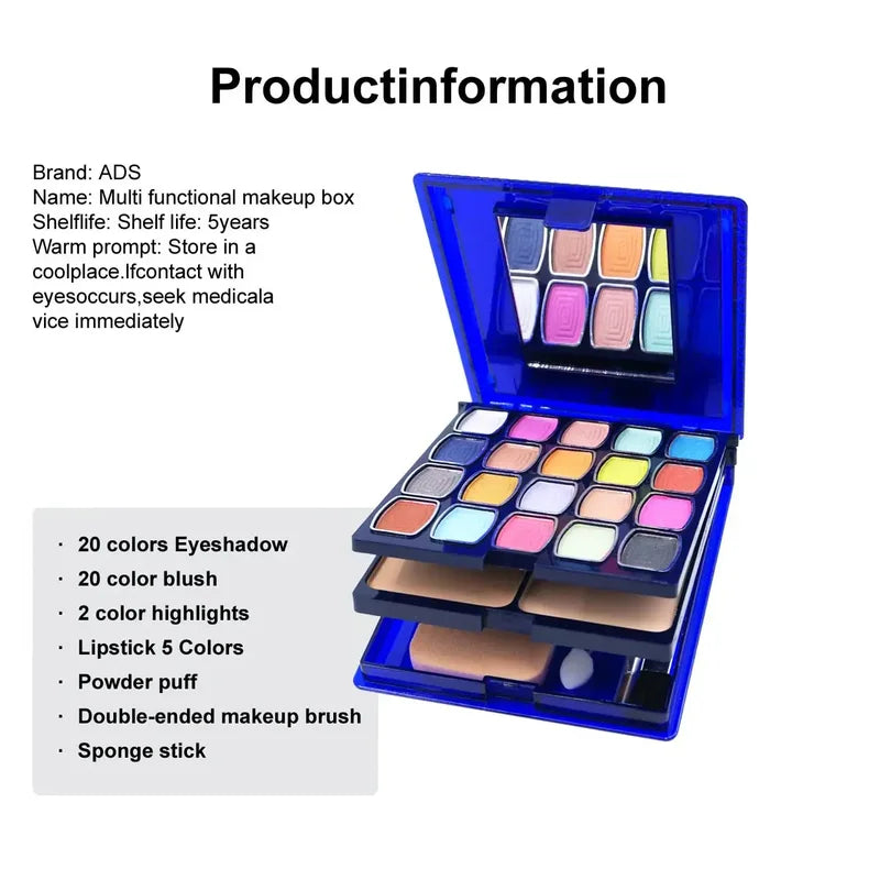 Multifunctional 30-Color Makeup Palette with Eyeshadow Blush Powder & Lip Gloss - Portable Kit