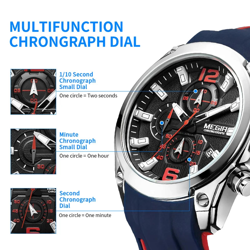 Men's Luxury Quartz Sport Watch with Waterproof Chronograph and Luminous Dial