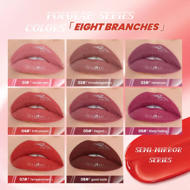 Long Lasting Lip Gloss with Hydrating Jelly Texture - 8 Colors for a Glossy, Translucent Finish