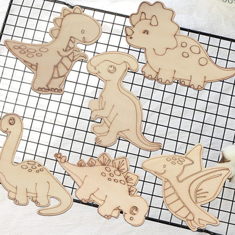 12pcs Wooden Dinosaur Craft Set for Birthday Party Decorations and DIY Gifts