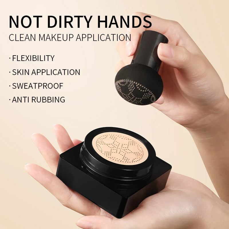 Waterproof CC Cream Foundation with Mushroom Puff - Brightening Face Makeup