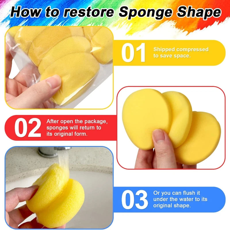 12-Pack Circular Watercolor & Clay Painting Sponges - Soft High-Absorption Art Tools