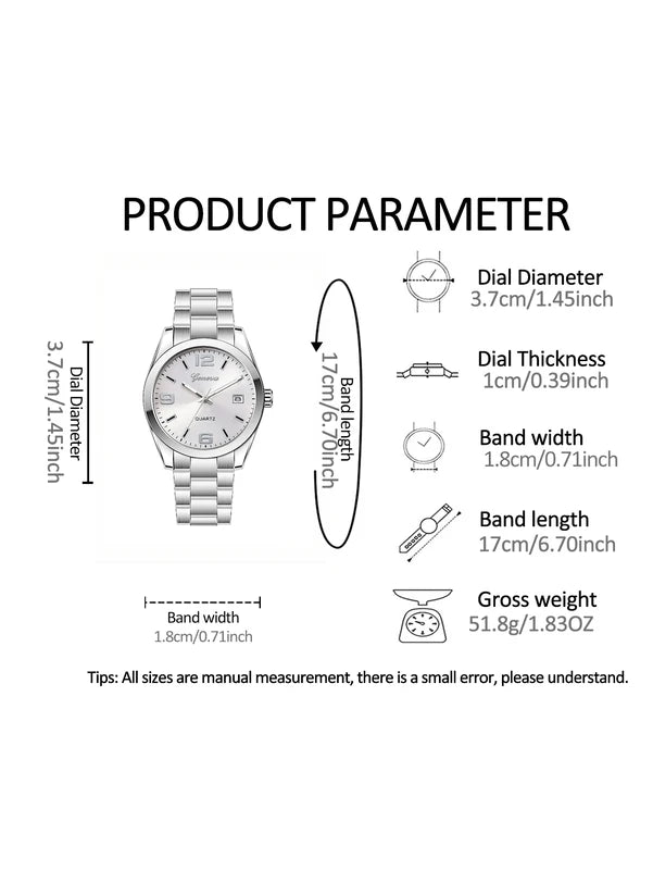 Ladies Quartz Watch Steel Band with Calendar Minimalist Design Daily Fashion Accessory