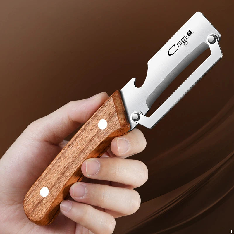 Stainless Steel Fruit and Vegetable Peeler with Wooden Handle - Durable Kitchen Tool