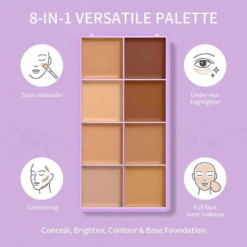 Hydrating Face Primer & Concealer Palette Set - 8-Color Makeup Kit for Women