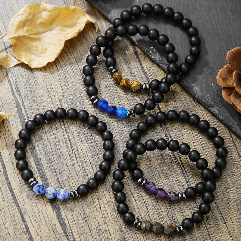 Men's Beaded Bracelet with Natural Stones - Black Onyx, Tiger Eye, Sodalite