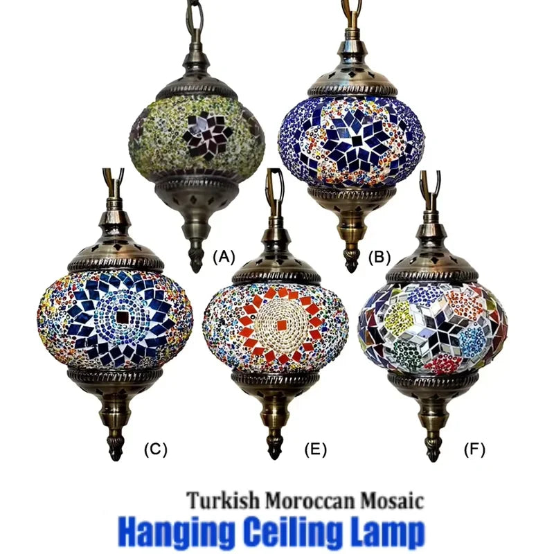 Turkish Moroccan Mosaic Hanging Ceiling Lamp with E27 Socket - Retro Home Decor