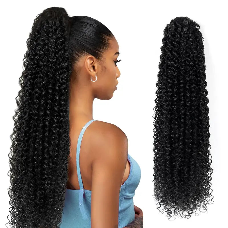 Drawstring Ponytail Extension for Women Curly Wavy Synthetic Hair - Natural Look