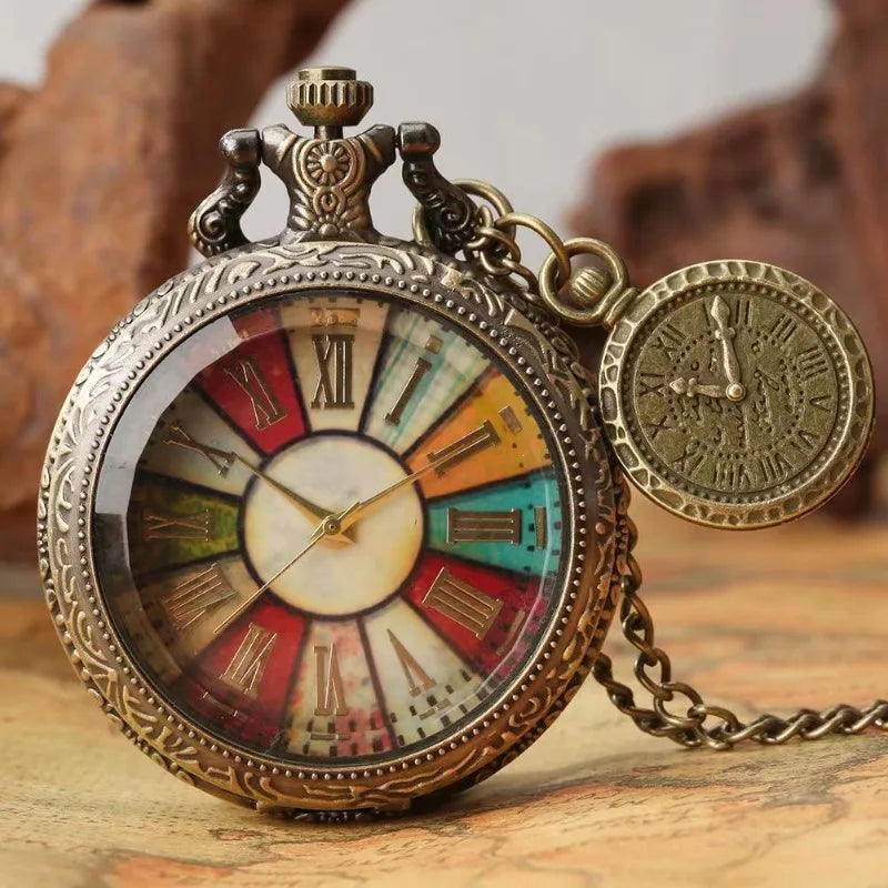 Pocket Watch Transparent Flip Roman Scale Vintage Quartz Timepiece