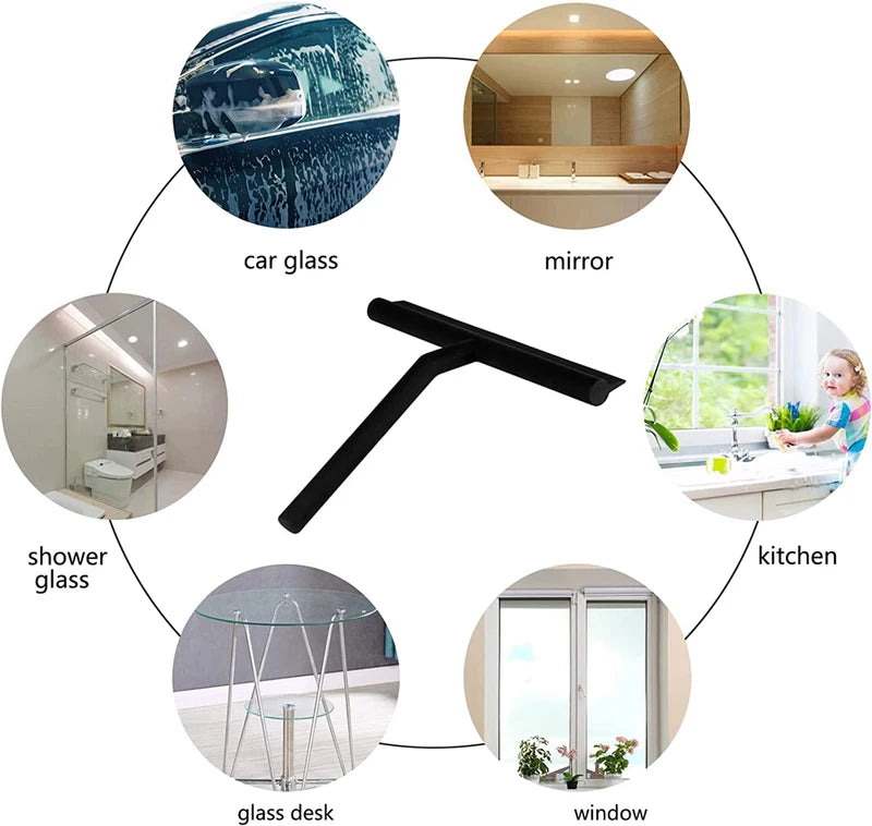 Glass Shower Squeegee with Silicone Holder for Bathroom & Window Cleaning