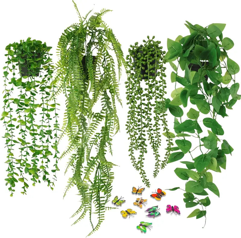 Artificial Hanging Plants Set - Faux Greenery for Indoor Outdoor Decor