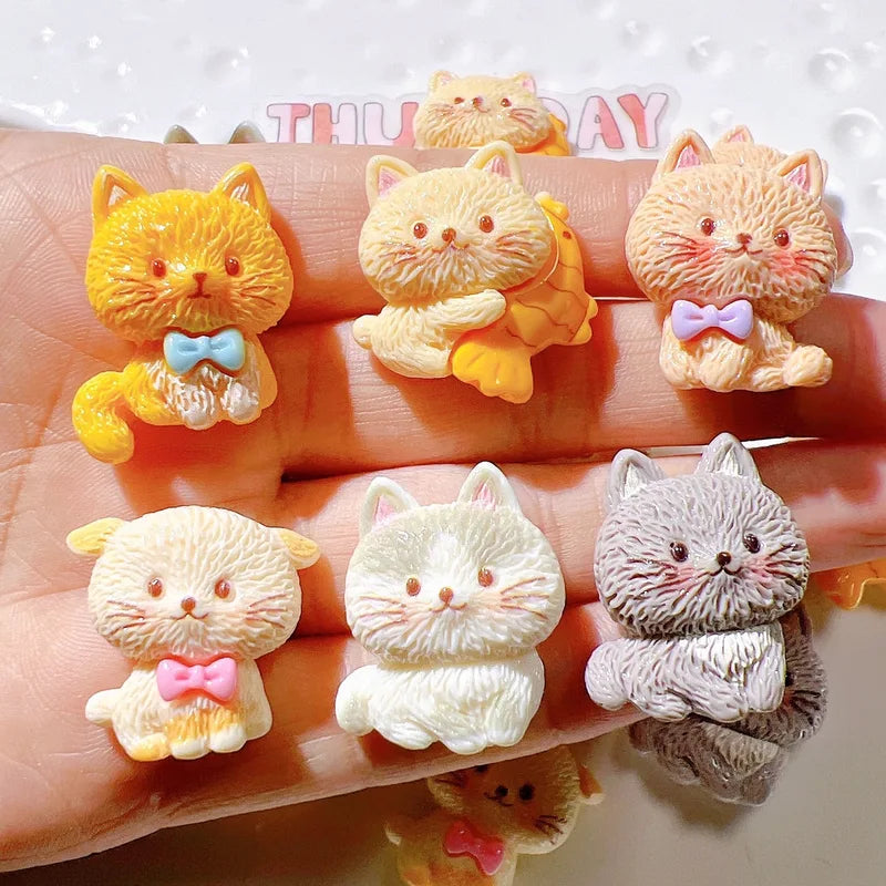10Pcs Resin Cartoon 3D Cat Craft Decorations for Scrapbooking Jewelry Making