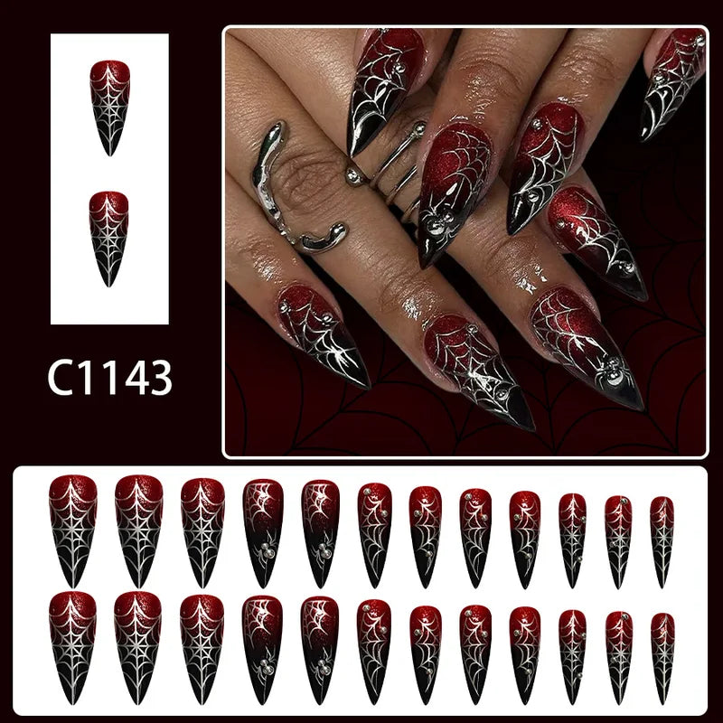 Halloween False Nails 24pcs Glossy Gradient Almond Press-On Fake Nails Gothic Style