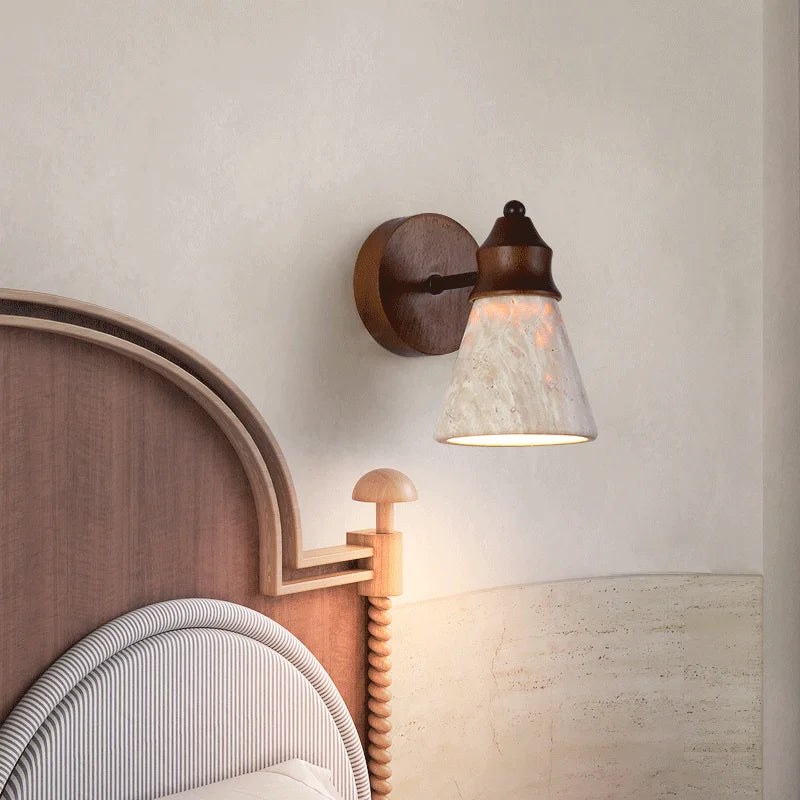Natural Stone Wall Lamp - Yellow Travertine Sconce for Bedroom & Living Room