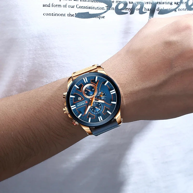 Men's Business Leather Strap Watch - Waterproof Chronograph, Luminous Dial