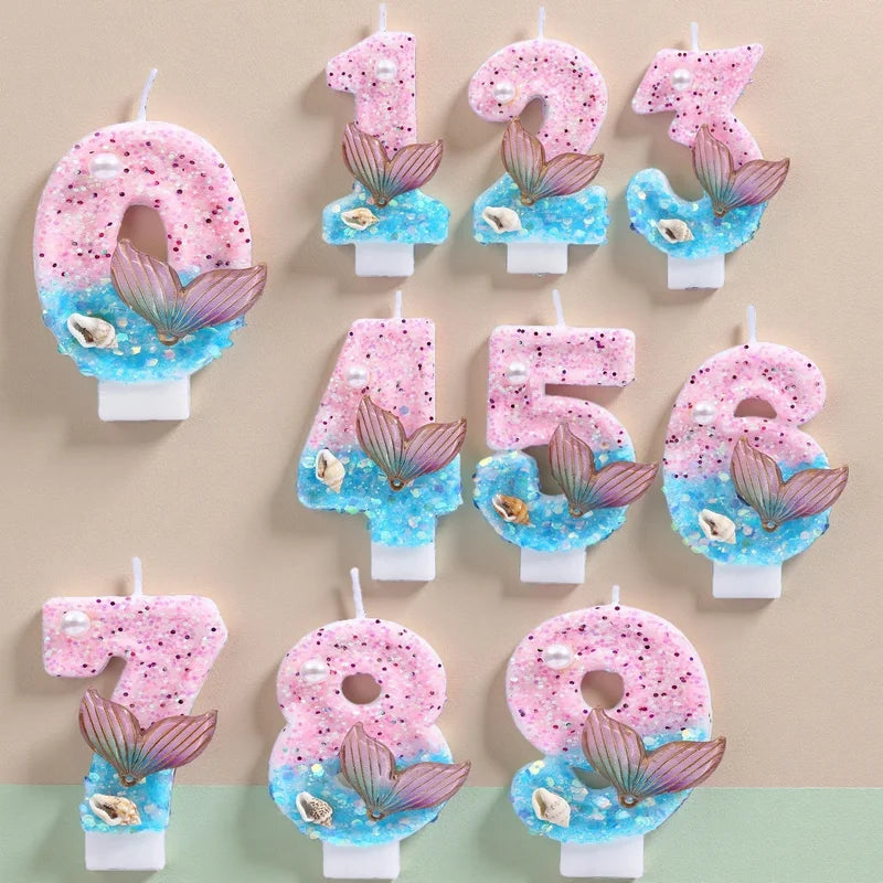 Digital Birthday Candles - Pink Blue Gradient Shell Design for Cake Toppers