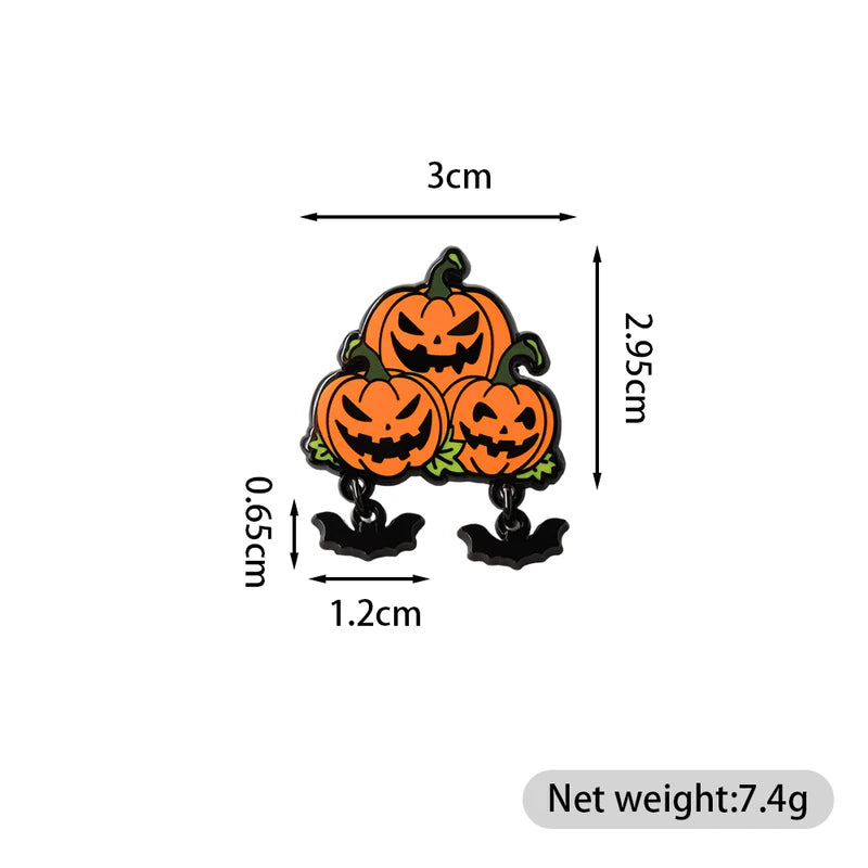 Halloween Jack-o'-Lantern Brooch with Bat Pendant - Horror Themed Accessories