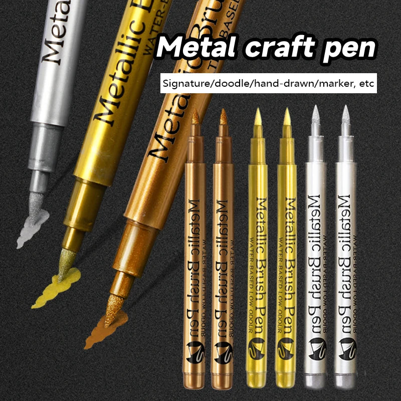 Permanent Metallic Paint Markers Set - Silver Gold Copper White Craft Pens for Rock Halloween Christmas