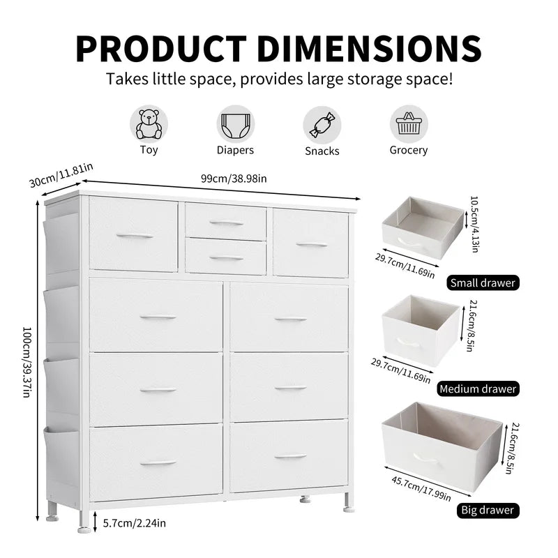 MCQ Living Room Fabric Drawer Cabinet with Side Storage Bag - 10 Drawers