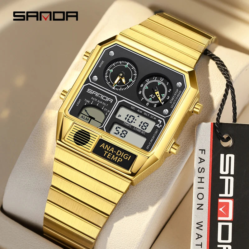 Men's LED Digital Chronograph Square Sports Watch with Thermometer & Stopwatch