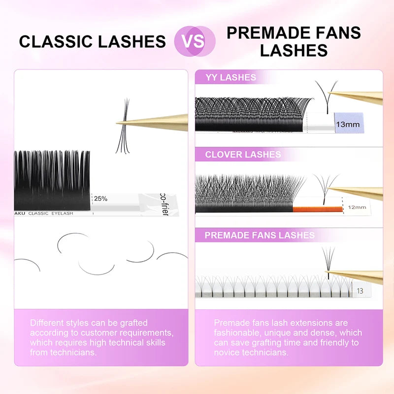 False Eyelash Extension Kit 6 Cases Synthetic Mink Natural Lengths Mix