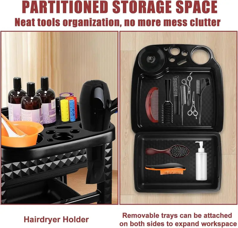 5-Tier Salon Rolling Cart with Wheels - Mobile Hair & Beauty Trolley for Cosmetology & Makeup