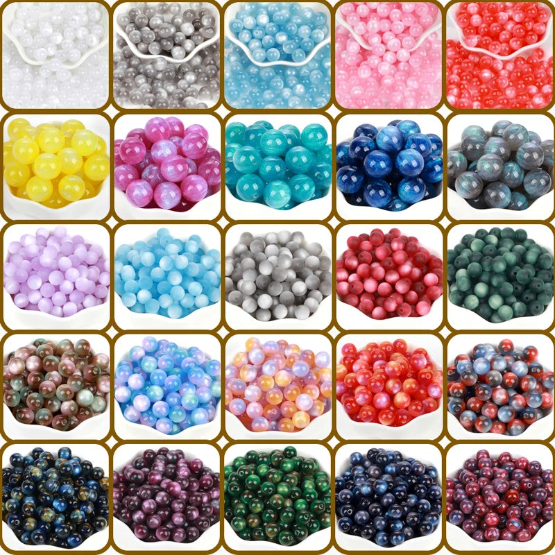 Imitation Cat Eye Round Beads for Jewelry Making - 8-20mm, Assorted Colors, 100pcs