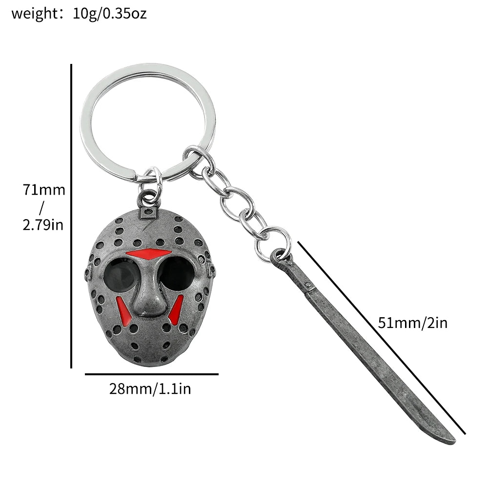 Hockey Mask Machete Keychain Halloween Cosplay Accessory for Men Women