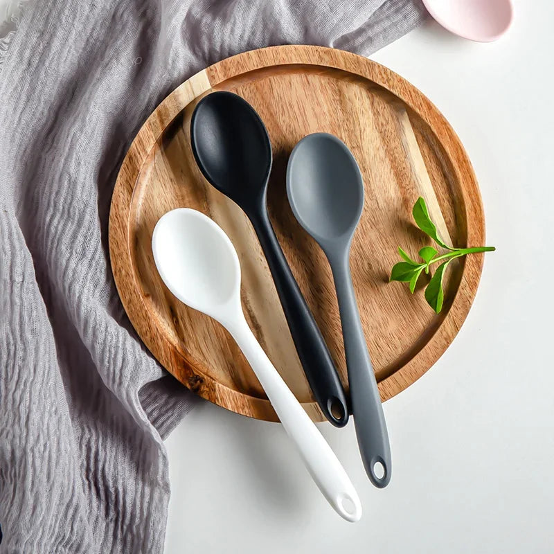 3pcs Silicone Soup Spoons Kitchen Mixing Ladles Non-Slip Cooking Utensils