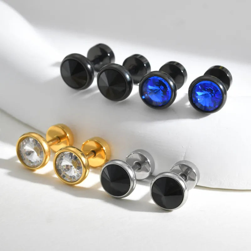 Multi-Faced Zircon Stone Earrings for Men - Screw Back Barbell Jewelry