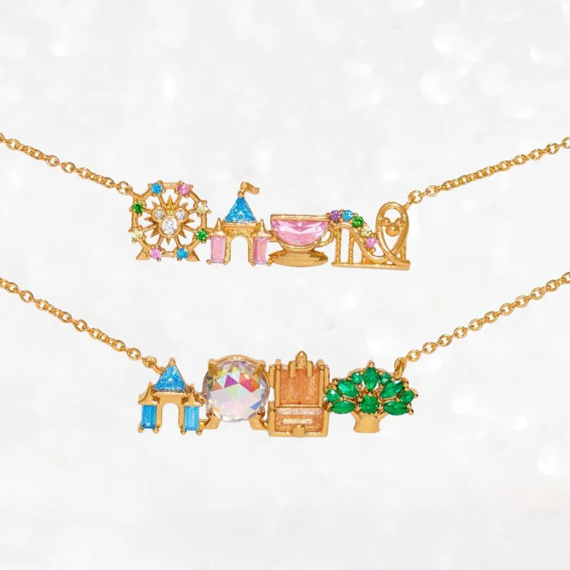 Colorful Zircon Pendant Necklace for Girls - Amusement Park Castle & Vegetable Charm Jewelry Gift