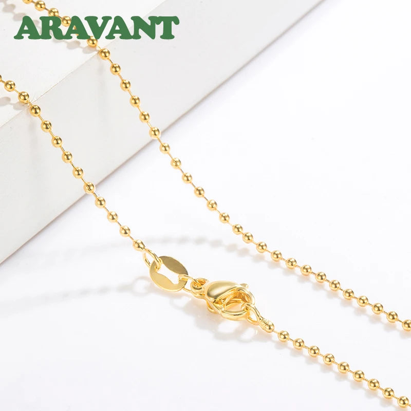 Gold-Plated Silver Bead Necklace Chain for Women Girls Jewelry