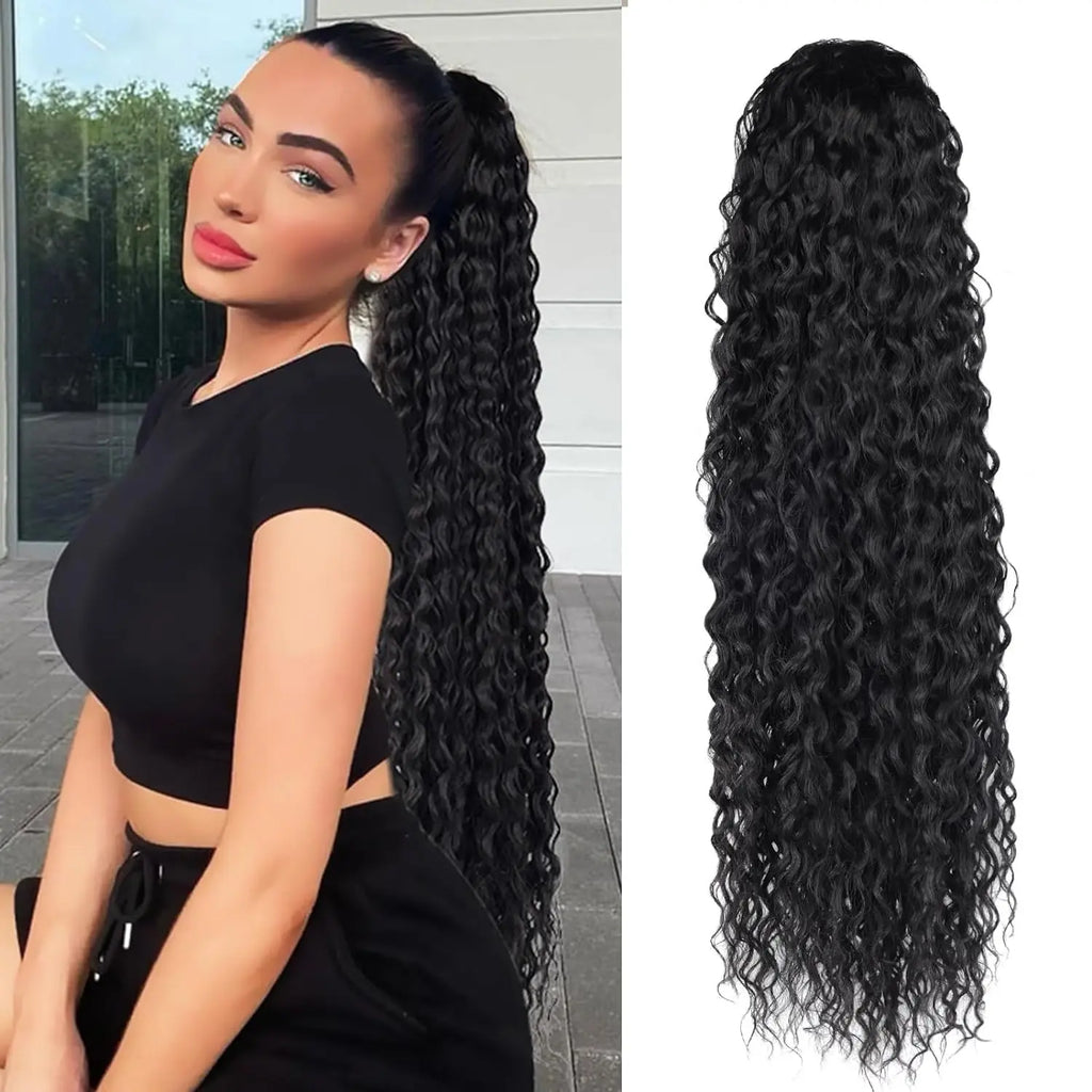 Long Curly Synthetic Ponytail Hair Extension 24 Inch Clip-In Heat-Resistant Hairpiece