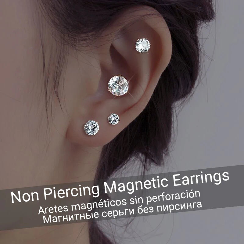 Magnetic CZ Stud Earrings for Women Men Non Piercing Jewelry 2 Pack