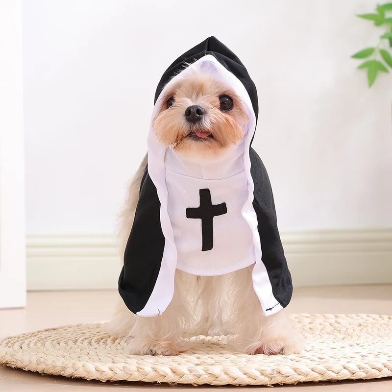 Halloween Pet Costume Nun Cosplay Outfit for Small Large Dogs & Cats