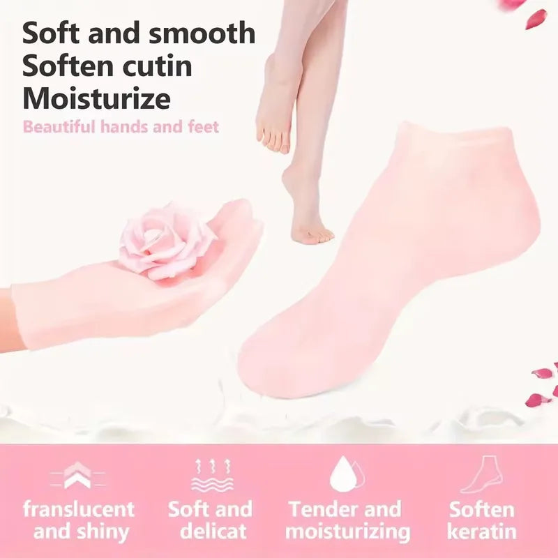 Silicone Skin Care 3-Piece Set - Reusable Moisturizing Masks, Gloves & Socks for Hands, Feet & Face