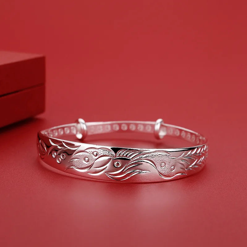 Sterling Silver Phoenix Bracelet for Women - Adjustable Wedding Jewelry