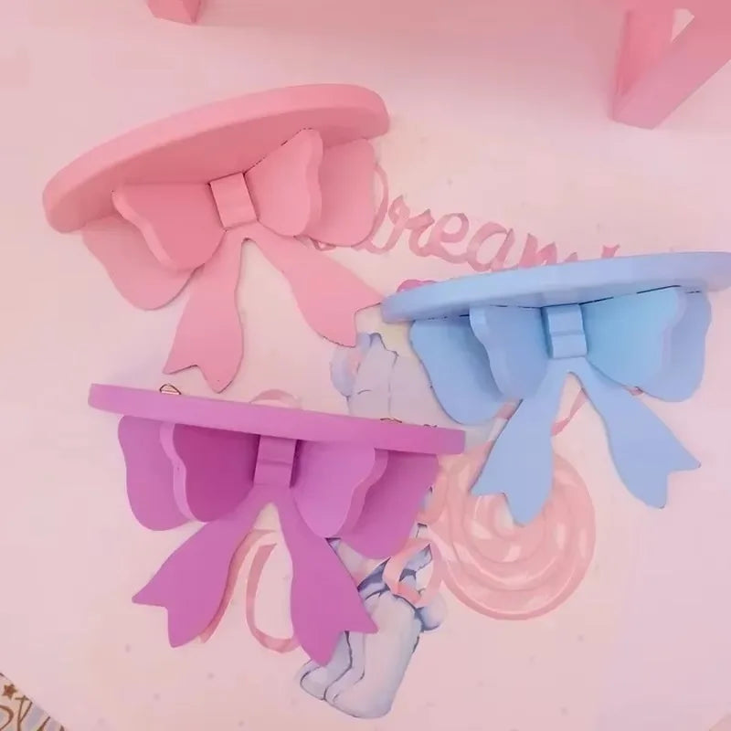Children's Wooden Wall Shelf Organizer with Bow Shape - Pink, Blue, Green, Purple or Yellow