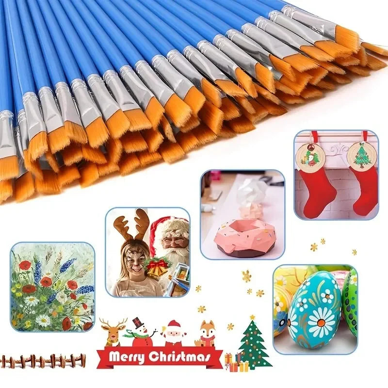 Multipurpose Nylon Flat Paint Brushes Set with Wooden Handle for Art and Craft