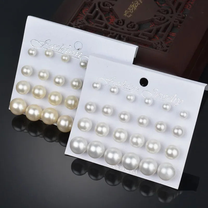 12 Pairs Pearl Earrings Set for Women Girls Multi-Size Stud Jewelry Gift