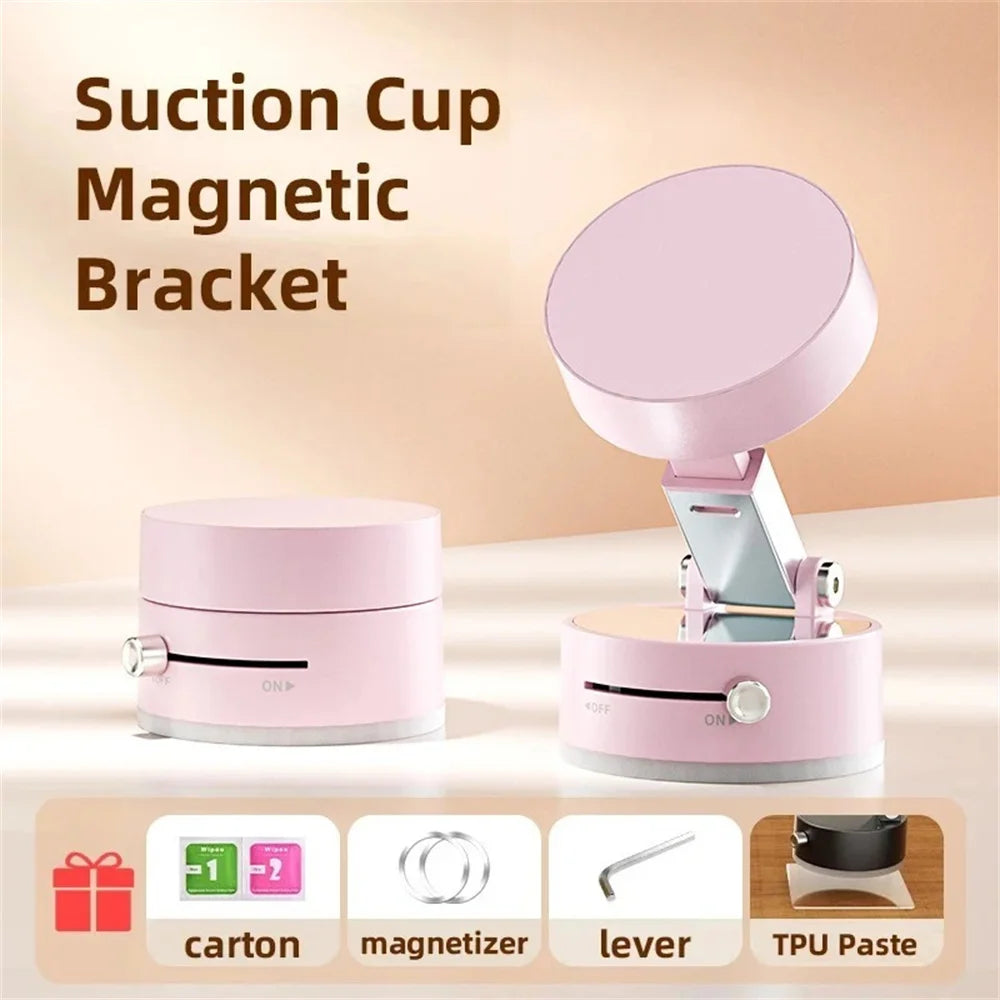 Mobile Phone Vacuum Suction Cup Holder & Foldable Desk Stand for iPhone & Android