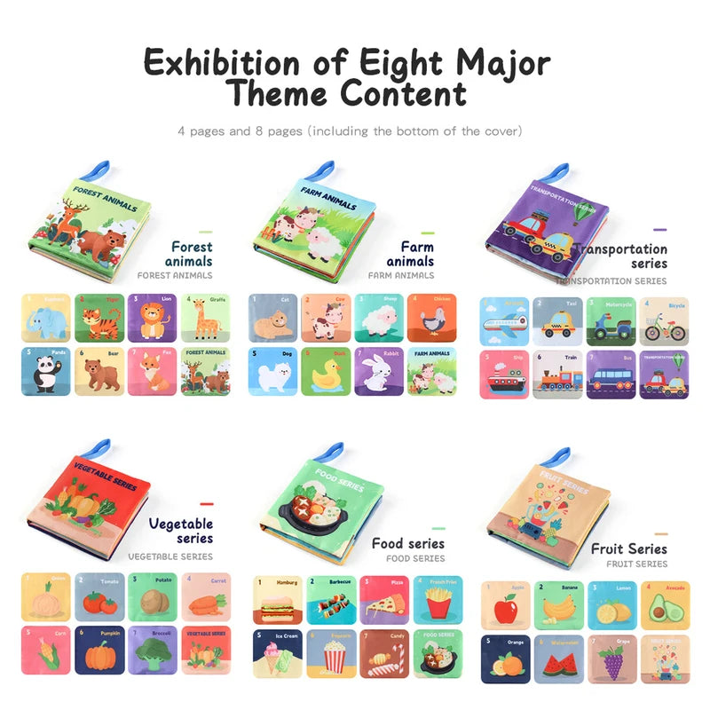 Sensory Baby Cloth Books with 3D Touch & High Contrast Visuals - Montessori Early Learning Toys
