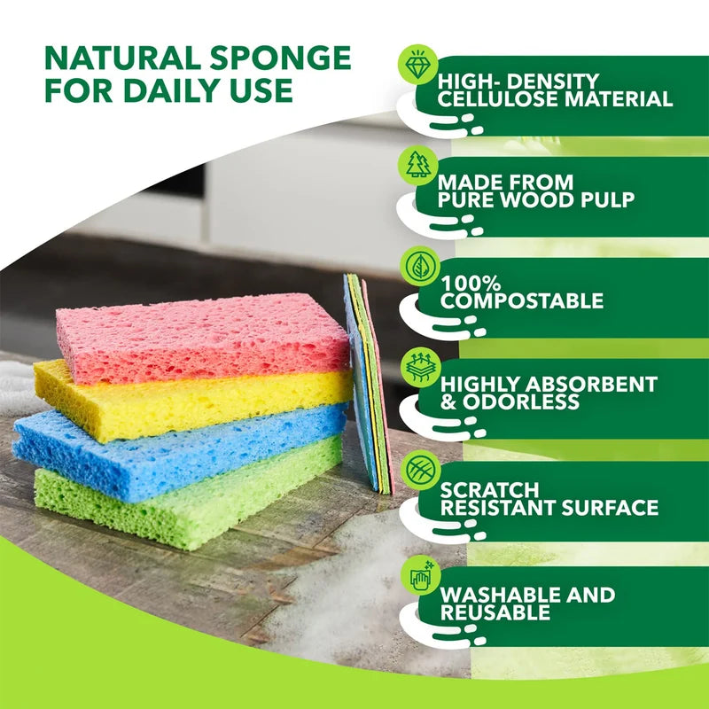4/12Pcs Compressed Cellulose Sponges Non-Scratch Dual-Sided Kitchen Bathroom Car Cleaning Set